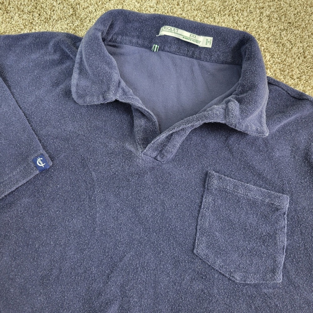Criquet Mens 2XL Blue Stretch Knit Terry Cloth Short Sleeve Polo‎
